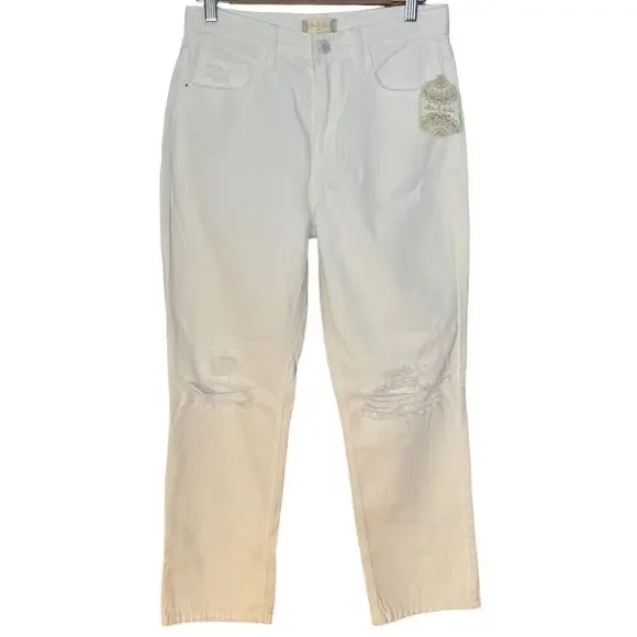 NWT Altar’d State White Straight Leg High Waisted Distressed Jeans Size 5 / 27 - Picture 1 of 9
